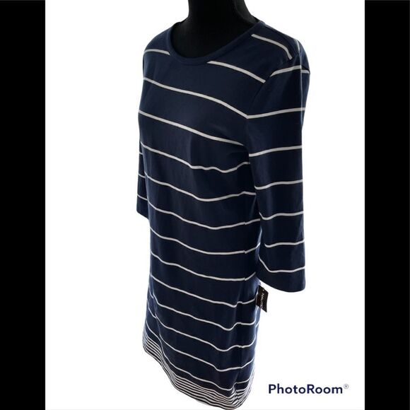 NEW with tags Nautica blue/ white stripe tee shirt style jersey knit dress, sz M - Picture 2 of 4
